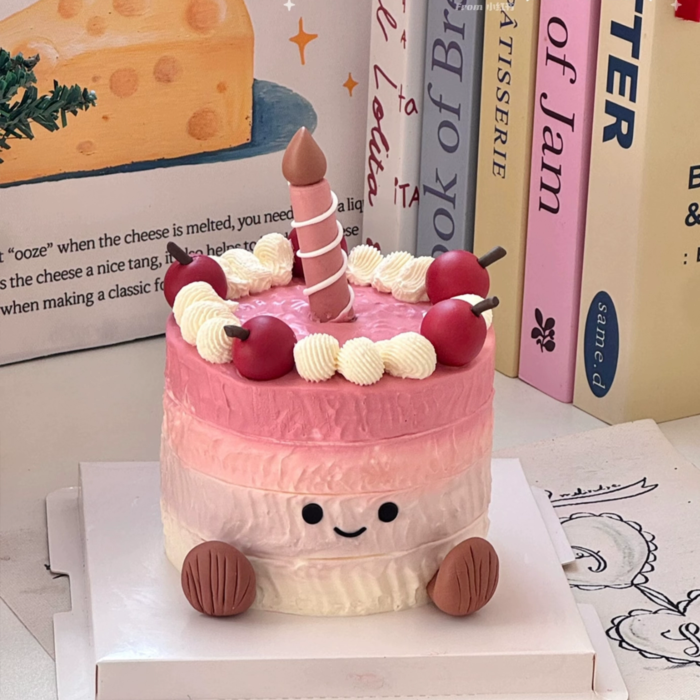 网红粉色Jellycat蛋糕装饰插件卡通小脚丫生日蜡烛软胶烘焙摆件