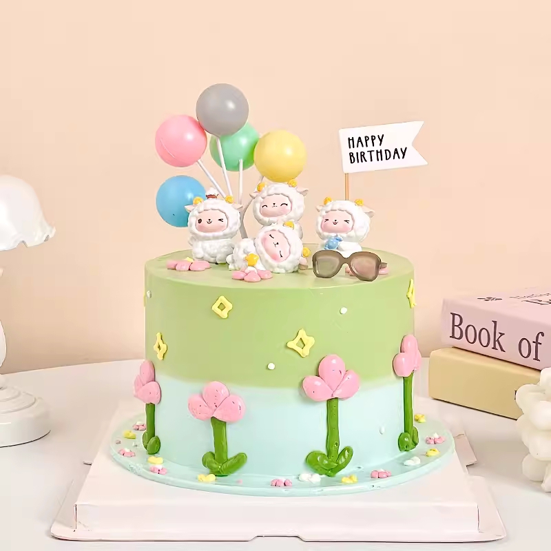 可爱小羊蛋糕装饰品绵羊咩咩摆件彩色眼镜小旗子儿童宝宝生日装扮