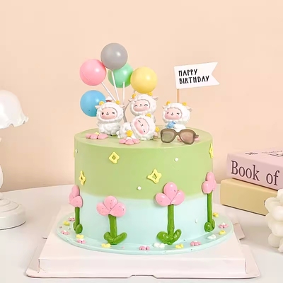 可爱小羊蛋糕装饰品绵羊咩咩摆件彩色眼镜小旗子儿童宝宝生日装扮