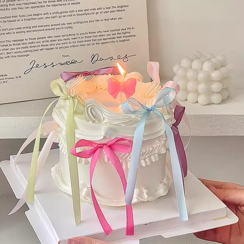 网红芭蕾风蝴蝶结丝带女神生日蛋糕装饰插件小仙女蝴蝶结蜡烛装扮