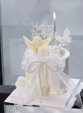 复古小天使蛋糕装饰带钻HB生日插件仙女蝴蝶结玫瑰丘比特蛋糕摆件