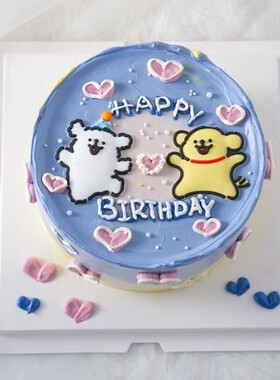 烘焙蛋糕装饰摆件可爱线条小狗黄白色小狗狗卡通网红生日装扮插件