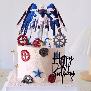 儿童男孩蛋糕装饰摆件高达机甲模型手办机动战士男神生日烘焙摆件