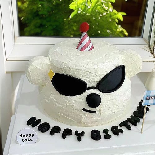 卡通夏日生日立体墨镜小狗蛋糕装饰小熊帽蜡烛迷你帽菠萝眼镜插件