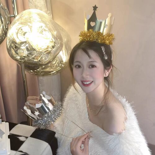 抱抱酱同款金色银色流苏皇冠生日帽儿童成人甜品派对蛋糕装饰帽子