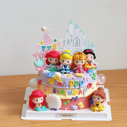 卡通可爱Q版公主蛋糕装饰摆件儿童女孩生日派对甜品烘焙装扮插件