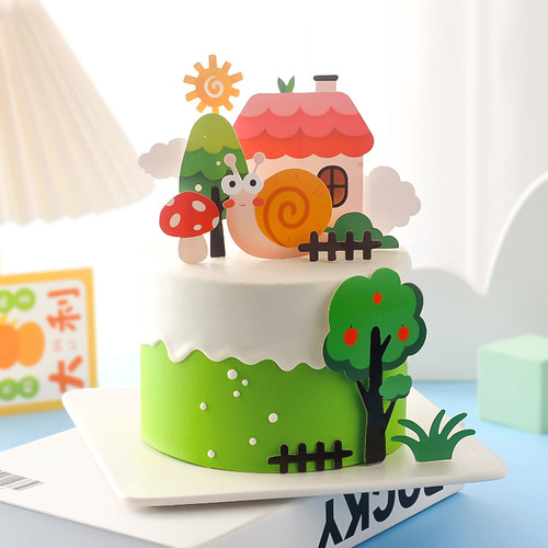 红房子森林小树蛋糕装饰