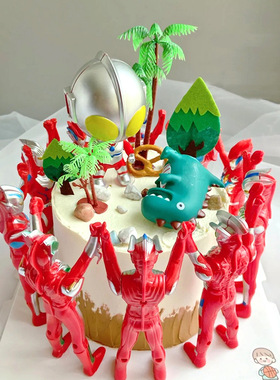 超人打怪兽蛋糕装饰摆件宇宙英雄恐龙深林小树插件儿童生日装扮