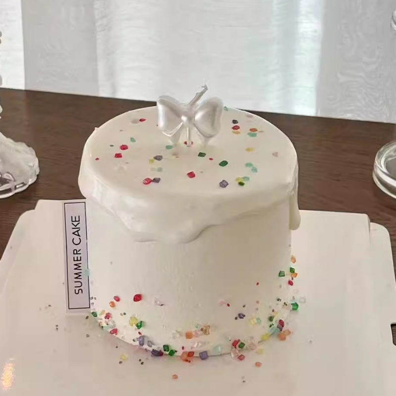 网红同款蝴蝶结蜡烛多巴胺珠光彩色钻石砂糖蛋糕甜品点缀装饰糖珠