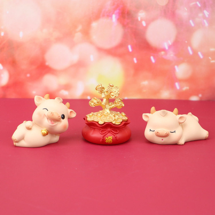 创意招财招福摇钱树福牛旺牛财牛生日蛋糕烘焙牛宝宝甜品台装扮用