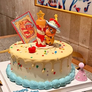 小红书网红许愿蜡烛星星人蛋糕装饰摆件ins毛球帽子儿童甜品插件