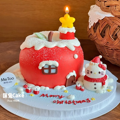 2025圣诞节蛋糕装饰围巾帽子kt猫摆件平安夜苹果镀金星星蜡烛插件