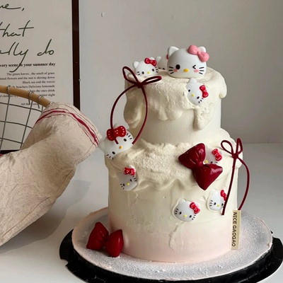 小红书网红生日蛋糕kt猫蛋糕装饰摆件凯蒂猫女神生日烘焙甜品插件