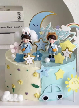 双胞胎蛋糕生日装饰软胶背包小男孩女孩摆件人偶龙凤胎儿童插件