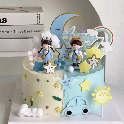 双胞胎蛋糕生日装饰软胶背包小男孩女孩摆件人偶龙凤胎儿童插件