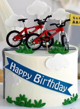 网红骑行运动者生日蛋糕装饰插件塑料红色自行车山地车烘焙摆件