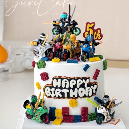 幻影忍者积木摩托车蛋糕装饰摆件儿童男孩生日甜品台烘焙装扮插件