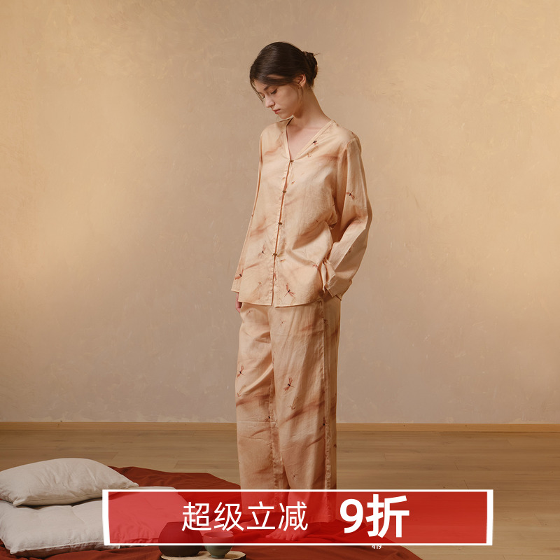 朵朵可可女秋纯棉印花国风家居服