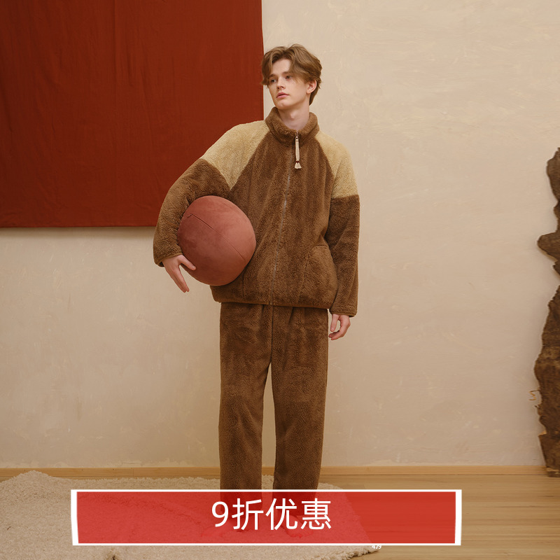 朵朵可可加厚珊瑚绒睡衣男士秋冬季特厚双面毛绒家居服套装可外穿 - 封面