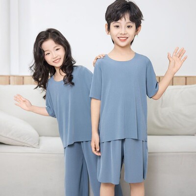 夏季新款中大童短袖宽松无痕冰丝家居服儿童两件套女童睡衣套装