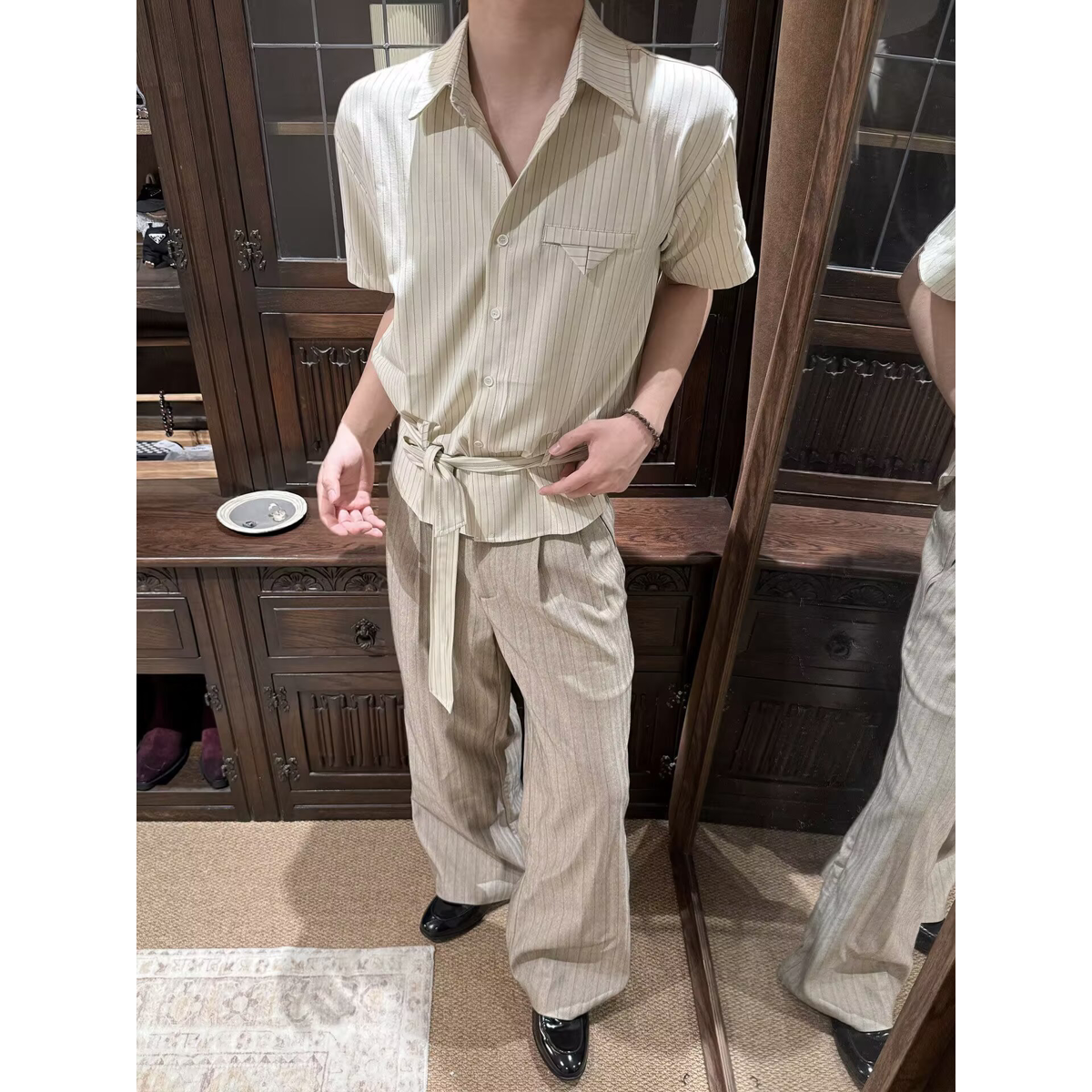 2026复古衬衫男夏装港风学生宽松小众设计感趣味新款男装上衣外穿
