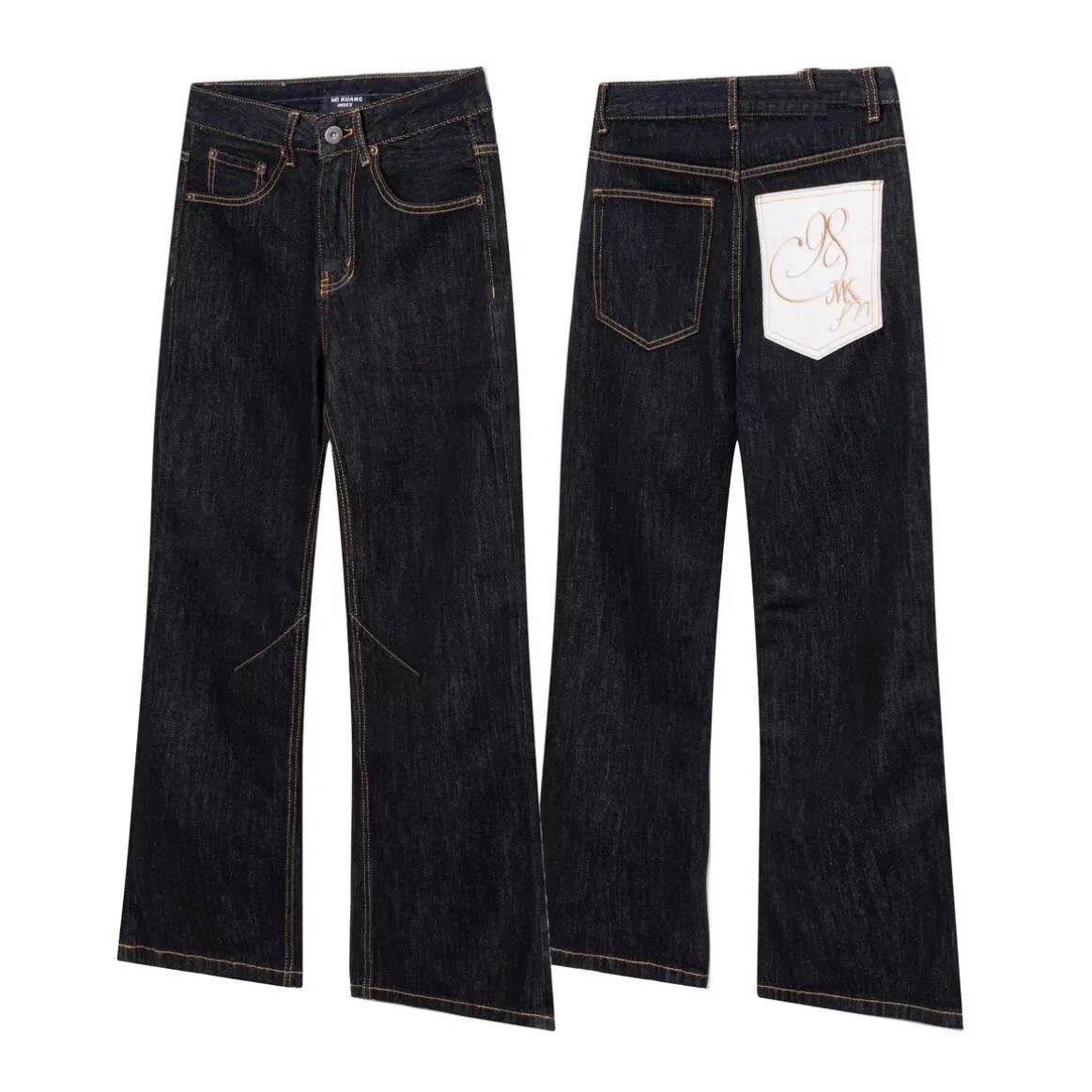 复古高腰阔腿口袋设计牛仔裤男女新款宽松直筒休闲垂感拖地长裤