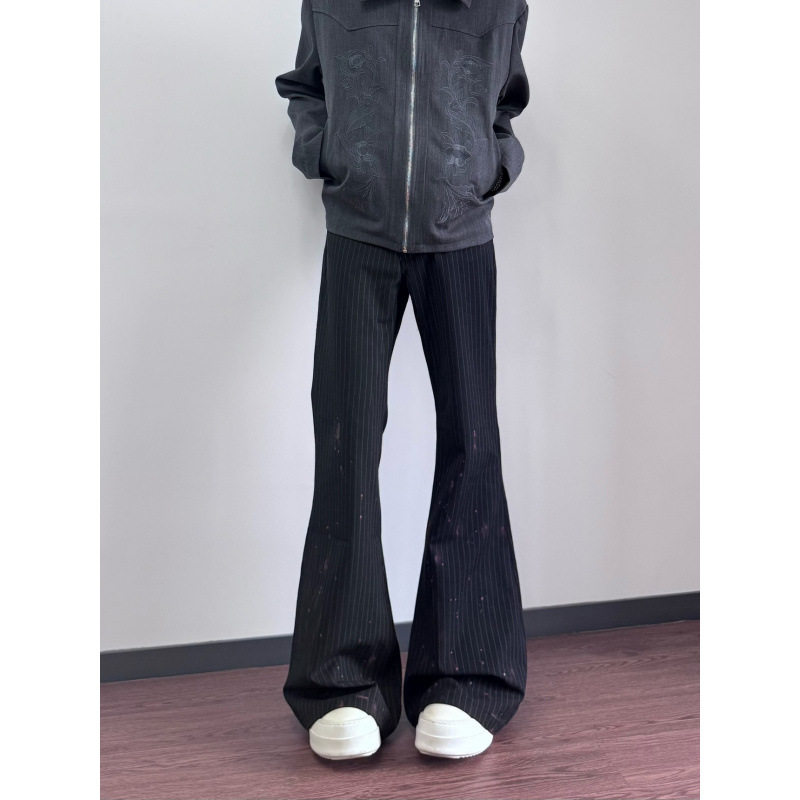 黑色竖条纹直筒微喇西裤男cleanfit高级感休闲修身西装裤外贸B02