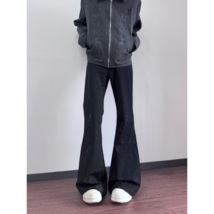 黑色竖条纹直筒微喇西裤 西装 裤 外贸B02 男cleanfit高级感休闲修身