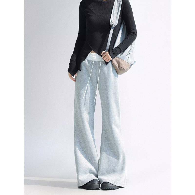 新款美式高街松弛感双腰头拼色卫裤男女春季高街cleanfit微喇跨境