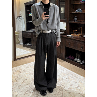 型直筒阔腿双褶Cleanfit休闲西裤 花纱TR A字版 男跨境大码 长裤