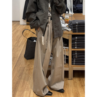 条纹排扣西裤 老钱风垂坠感休闲长裤 高级感阔腿裤 子潮外贸B02 男款