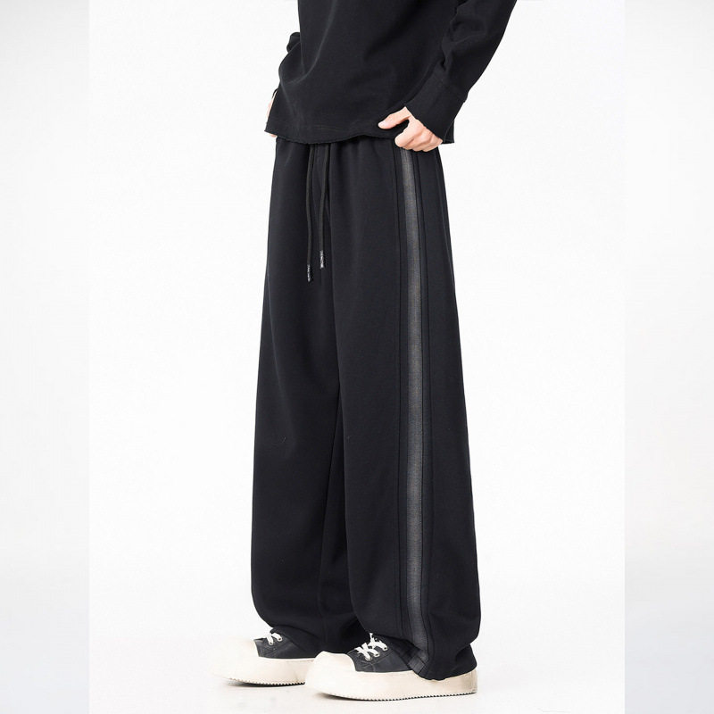 新款美式高街黑色弯刀空气层卫裤男款春季水洗直筒长裤宽松阔跨境