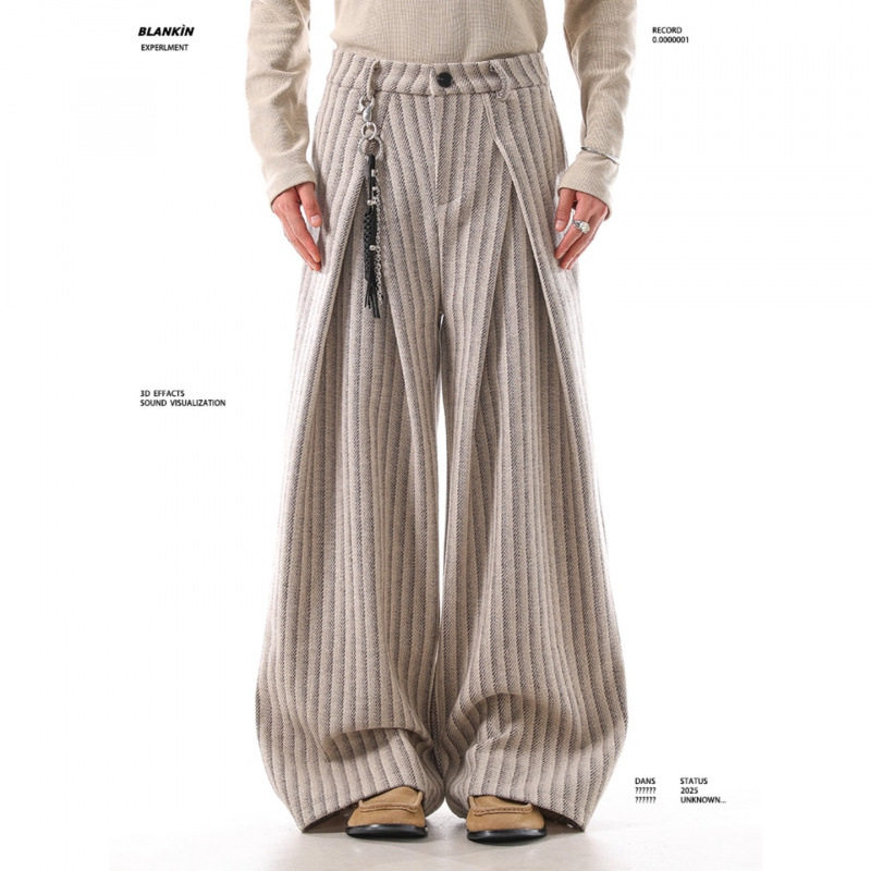 春夏美式复古条纹慵懒风直筒休闲裤男女同款宽松百搭垂感跨境B00