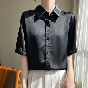 简约短袖 高级感丝滑缎面衬衫 五分袖 POLO领衬衫 T恤百搭 女26夏新款