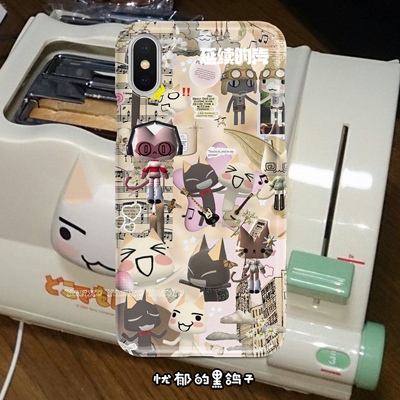 忧郁黑鸽子多罗猫银色拼接古早味可爱安卓苹果通用全包定制手机壳