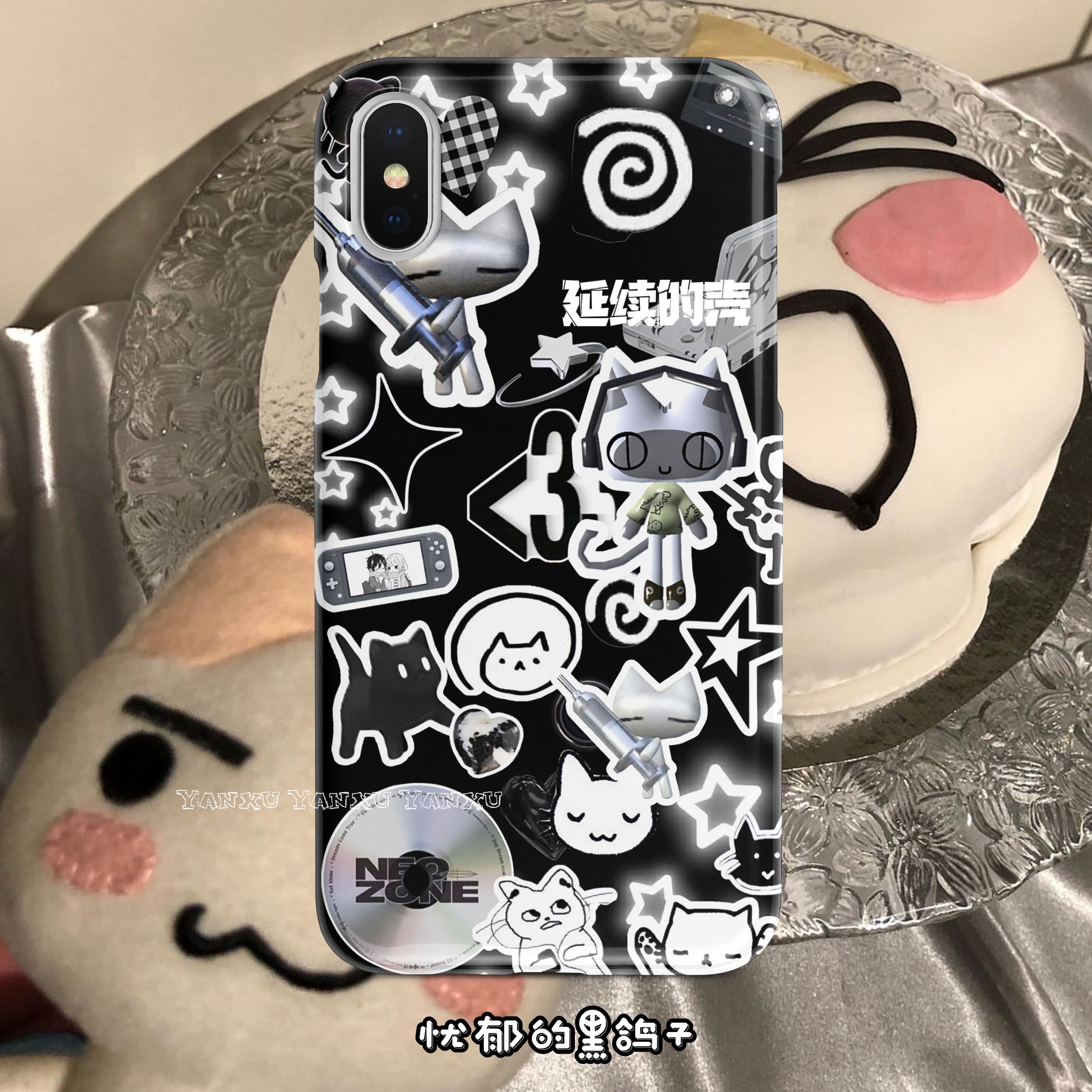 忧郁黑鸽子暗黑土酷多罗猫拼接复古安卓苹果通用全包定制手机壳