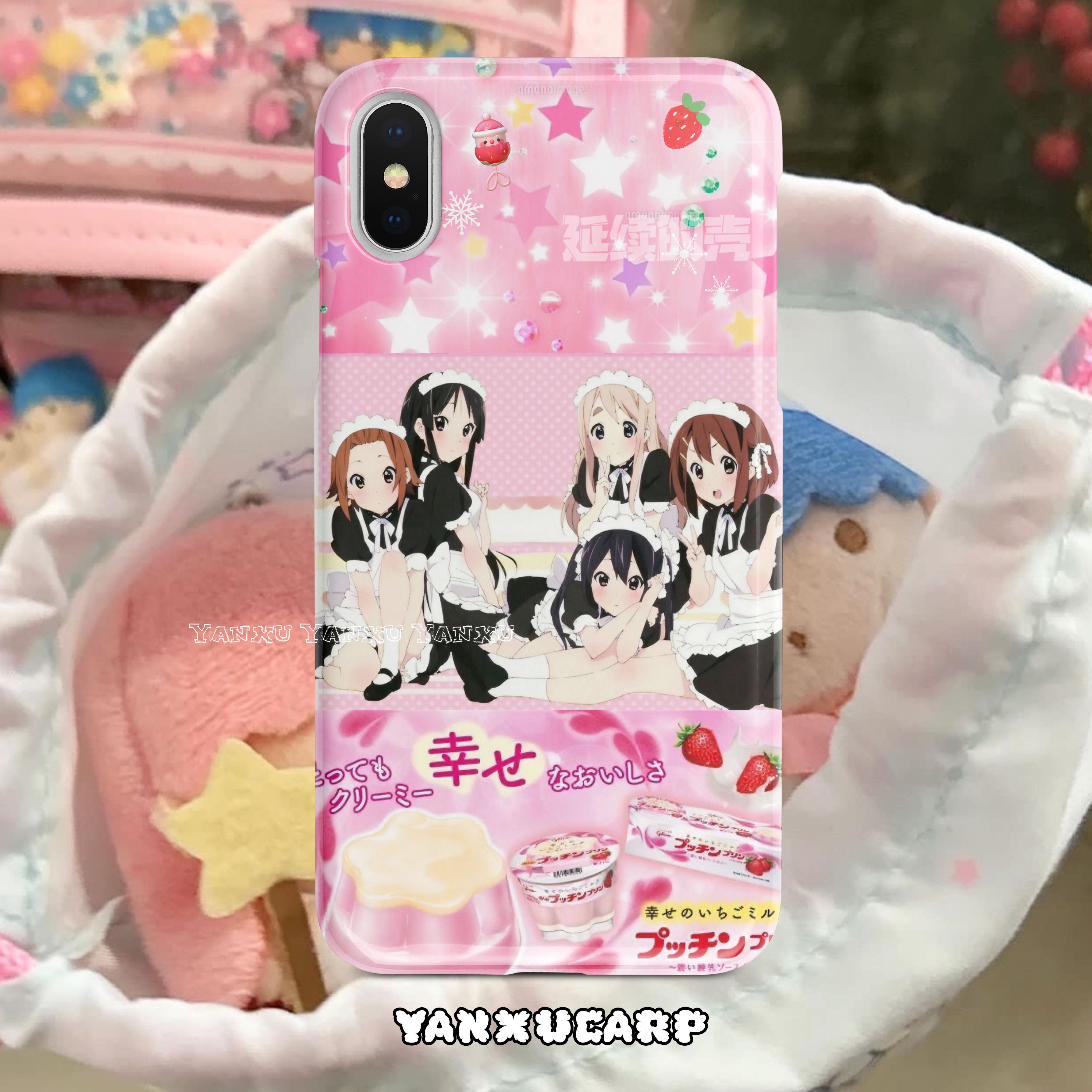 延续的壳少女可爱粉嫩草莓布丁昭和风复古软硬通用手机壳定制款