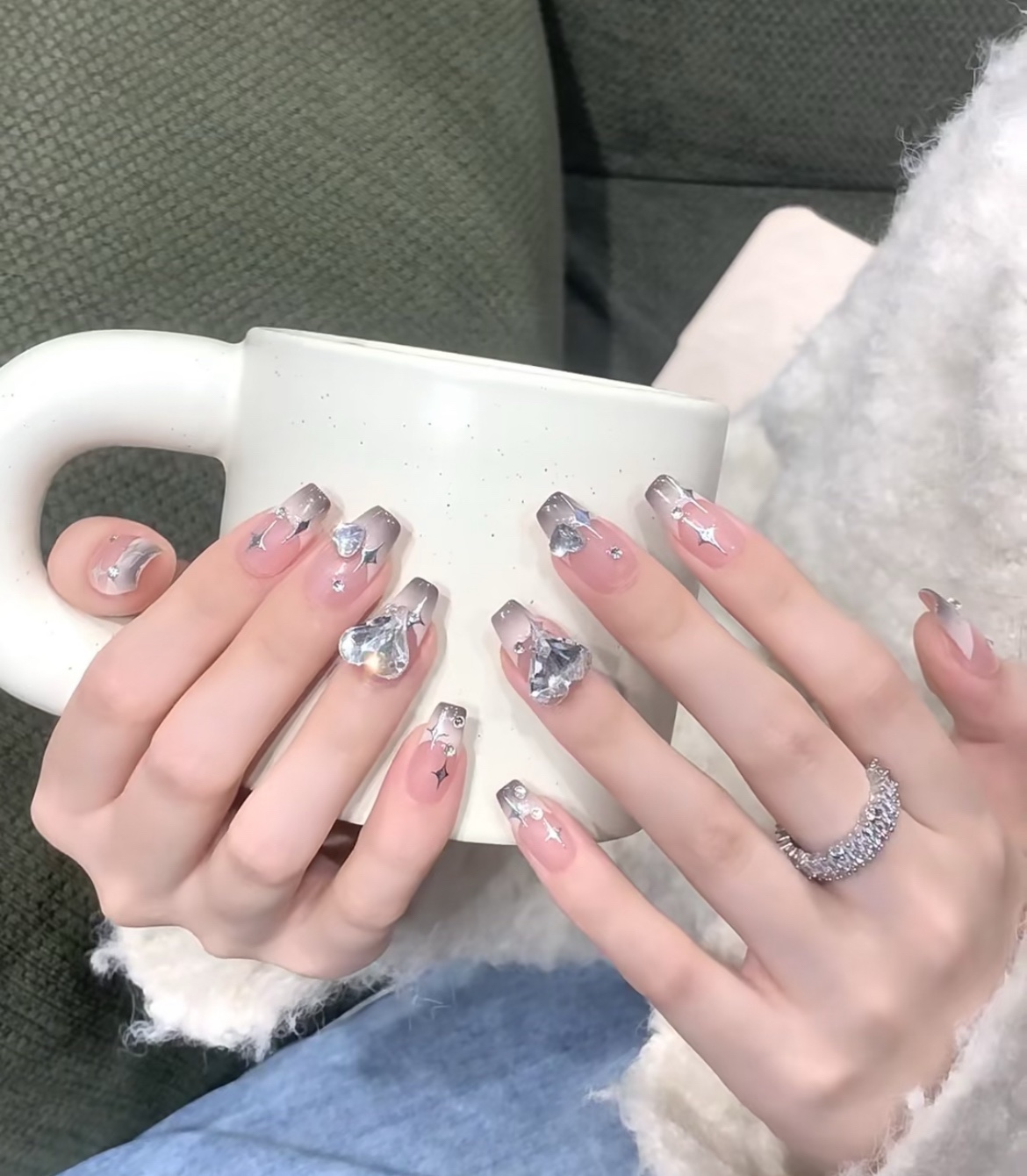 小红说同款纯手工甲法式渐变闪钻气质显白款式光疗穿戴甲成品