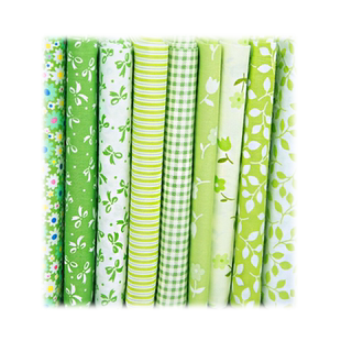 巧丝 斜纹纯棉布料 DIY拼布/布艺 清新绿色面料 格子/花朵/蝴蝶结