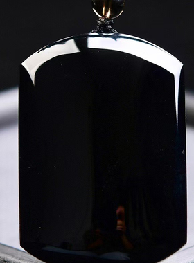 天然9A级黑水晶无事牌吊坠男女项链原石打磨黑色水晶补水挂件礼物