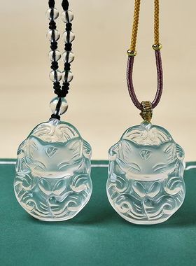 天然白水晶九尾狐萌狐灵狐桃花狐娘娘大气百搭萌狐水晶礼物女饰品