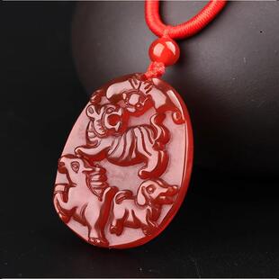 三合火局挂件寅午戌天然红玛瑙虎马狗三合贵人和合旺运牌吊坠