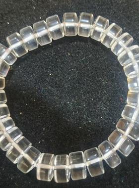 天然白水晶药片手串男女巴西老料透明水晶珠子手链全净体车轮珠