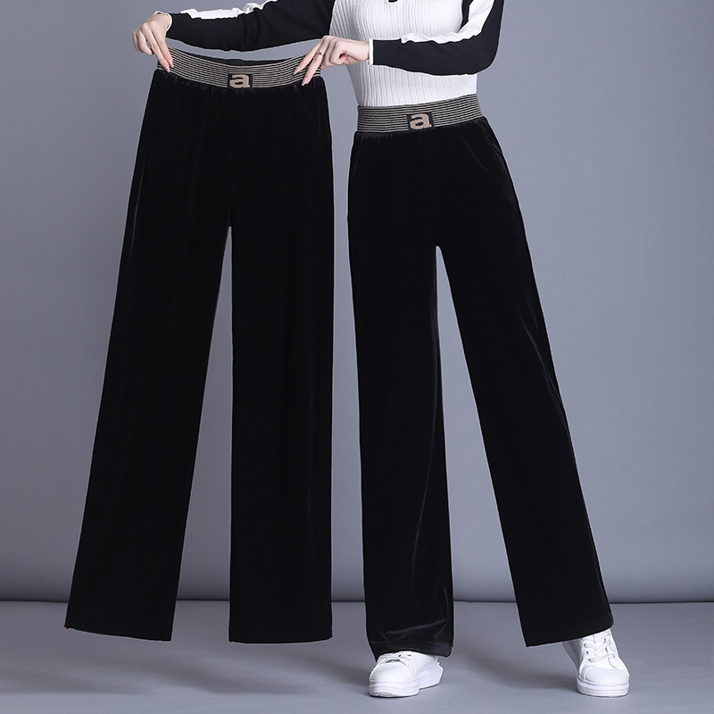 金丝绒阔腿裤女2021年新款小个子黑色宽松高腰垂感丝绒加绒春秋冬