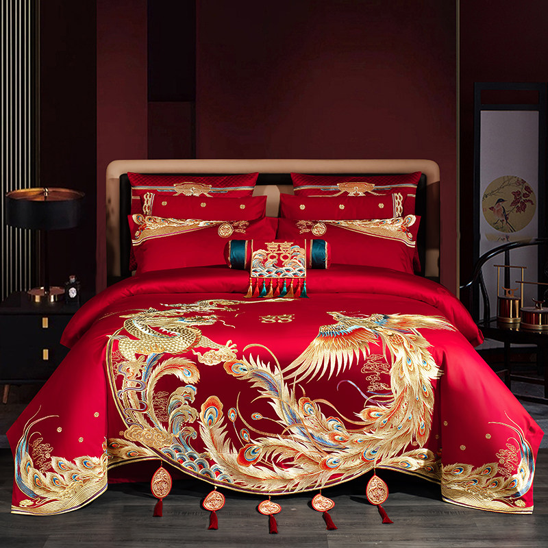 180支长绒棉重绣婚庆四件套大红龙凤精品结婚新婚房喜被床上用品4,床上用品,婚庆床品套件,淘宝优惠券,粉丝福利购,淘宝优惠卷