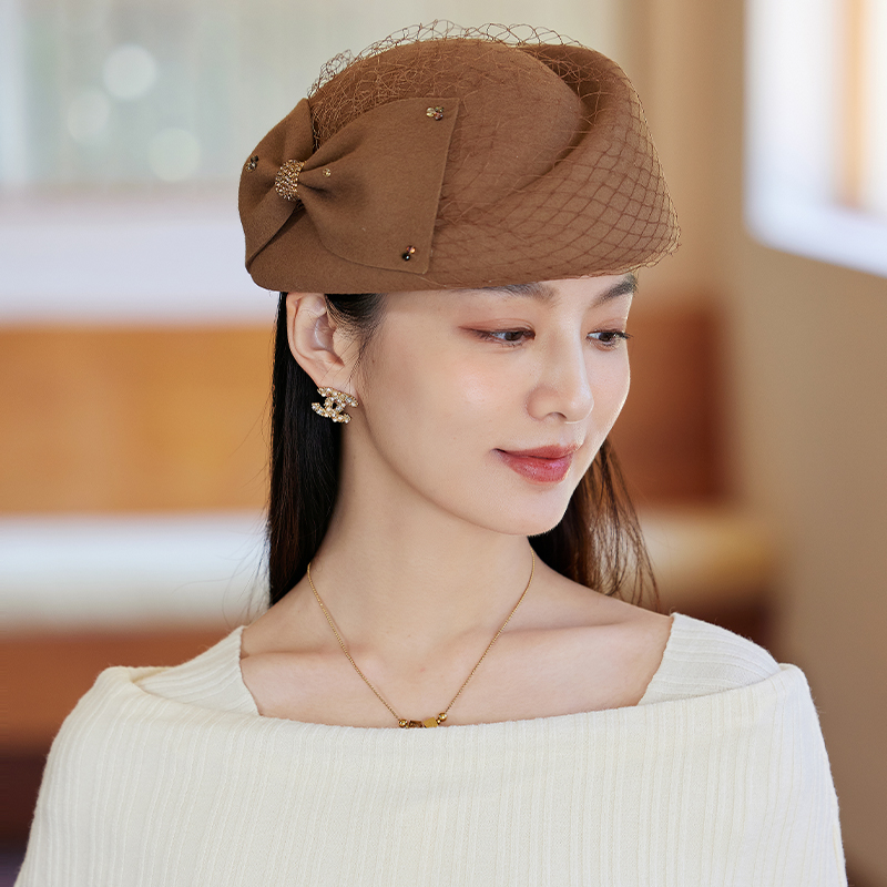 蓝诗梦戴羊毛贝雷帽子女士2024新款秋季冬天冷渔夫帽礼帽时尚潮流