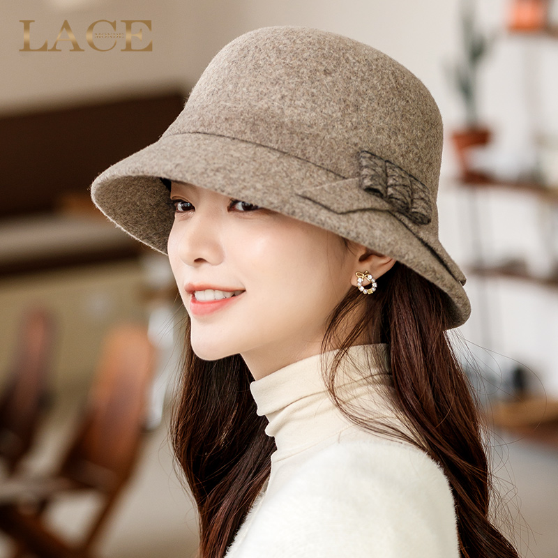 蓝诗梦戴羊毛渔夫盆帽子女士2024新款秋季冬天时尚潮流大头围礼帽