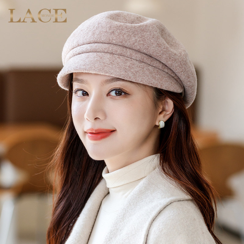 帽子女秋冬百搭鸭舌帽保暖羊毛贝雷帽画家帽日系小清新南瓜帽休闲