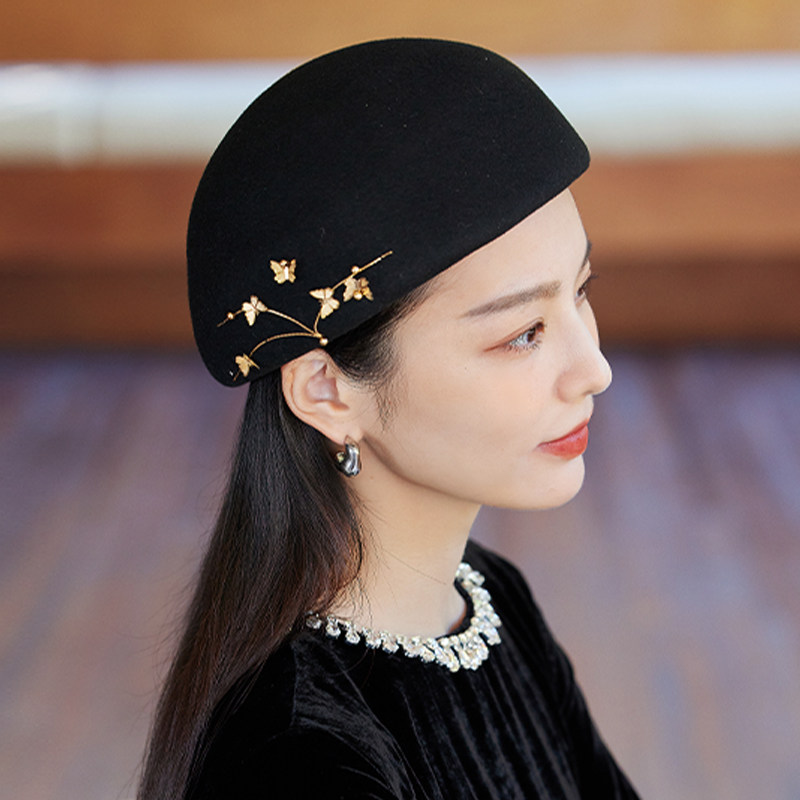 蓝诗梦戴羊毛贝雷帽子女士2024新款秋季冬天冷渔夫帽礼帽时尚潮流