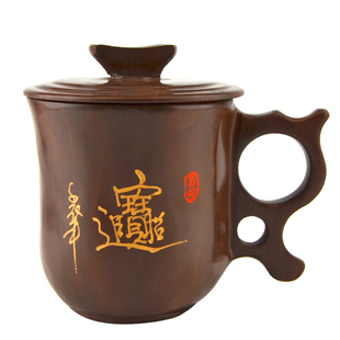 招财进宝正品纯手工木鱼石杯子老茶杯保健杯礼品茶杯带盖办公杯